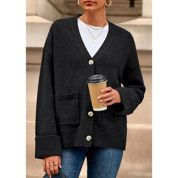 Women's 2025 Oversized Cardigan Sweaters Trendy Chunky Knit Long Sleeve V Neck B - Picture 2 of 8